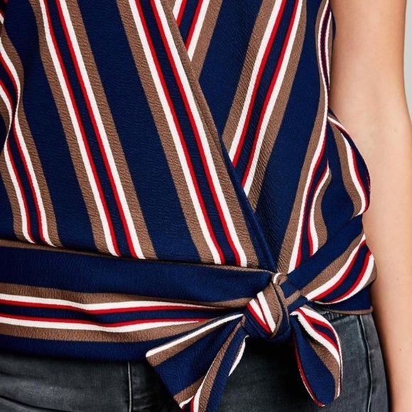 NWT Red, White and Blue Striped Wrap Top - Picture 6 of 6